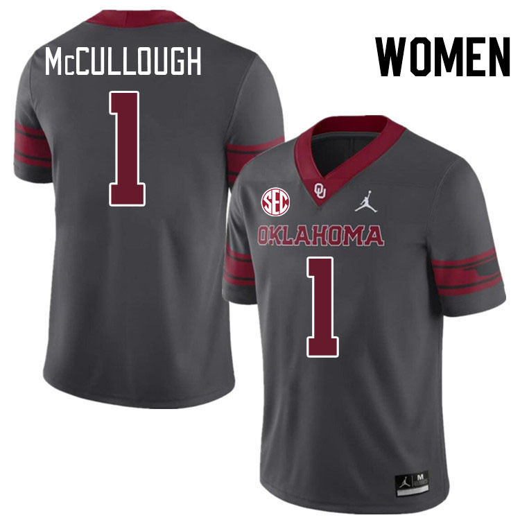 Women #1 Dasan McCullough Oklahoma Sooners 2024 SEC Conference College Football Jerseys-Charcoal